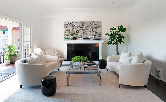 Hollywood Hills Spanish Villa living room with city views