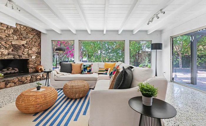 Eagle Rock Mid Century Home with rock covered fireplace