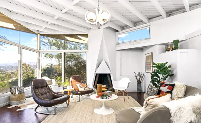 Living room of The Karl Howenstein Residence, remodeled by R.M. Schindler