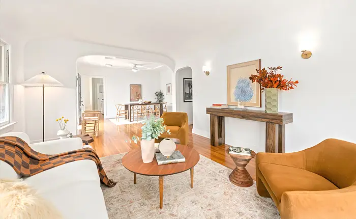 Interior of a classic Wilshire Highlands Spanish duplex