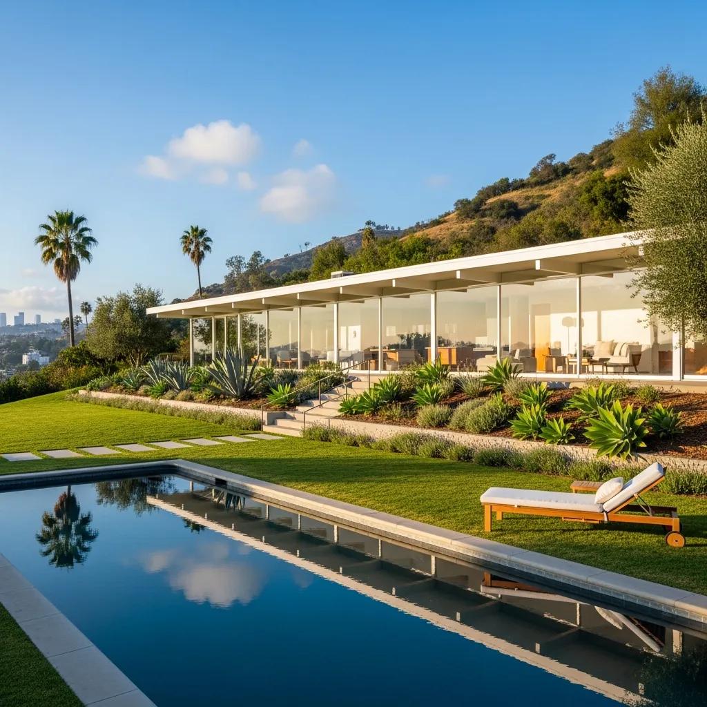 Mid‑Century Modern Los Angeles house with floor‑to‑ceiling glass and natural landscaping Mid‑Century Modern Los Angeles house with floor‑to‑ceiling glass and natural landscaping