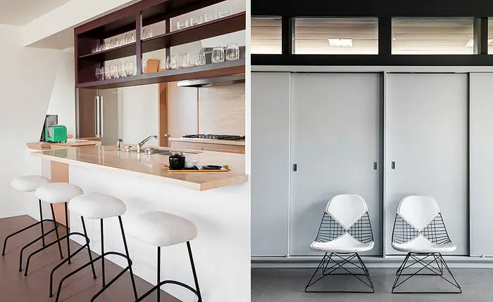 The interior of an A. Quincy Jones house celebrates the architects integration of vertical space with shelving and clerestory windows