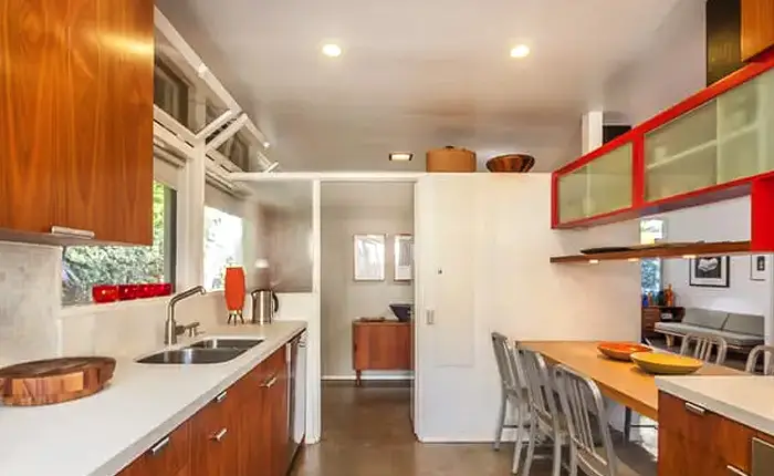 Kitchen interior designed by architect Gregory Ain for the Mar Vista Tract
