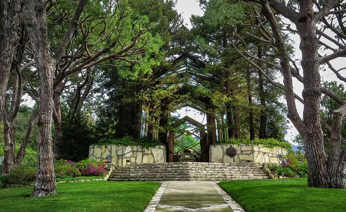 Interior of a Lloyd Wright Usonian style house in La Canada Flintridge showcasing clerestory windows and built-in furniture