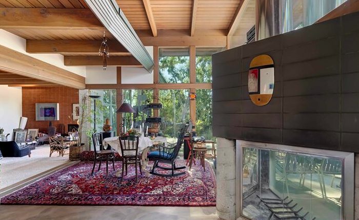 Crestwood Hills Mid Century home with 3 sided fireplace