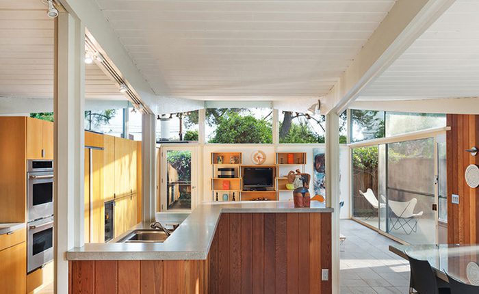 Remodeled kitchen of the Schott House. A Crestwood Hills Mid Century Modern home by A. Quincy Jones